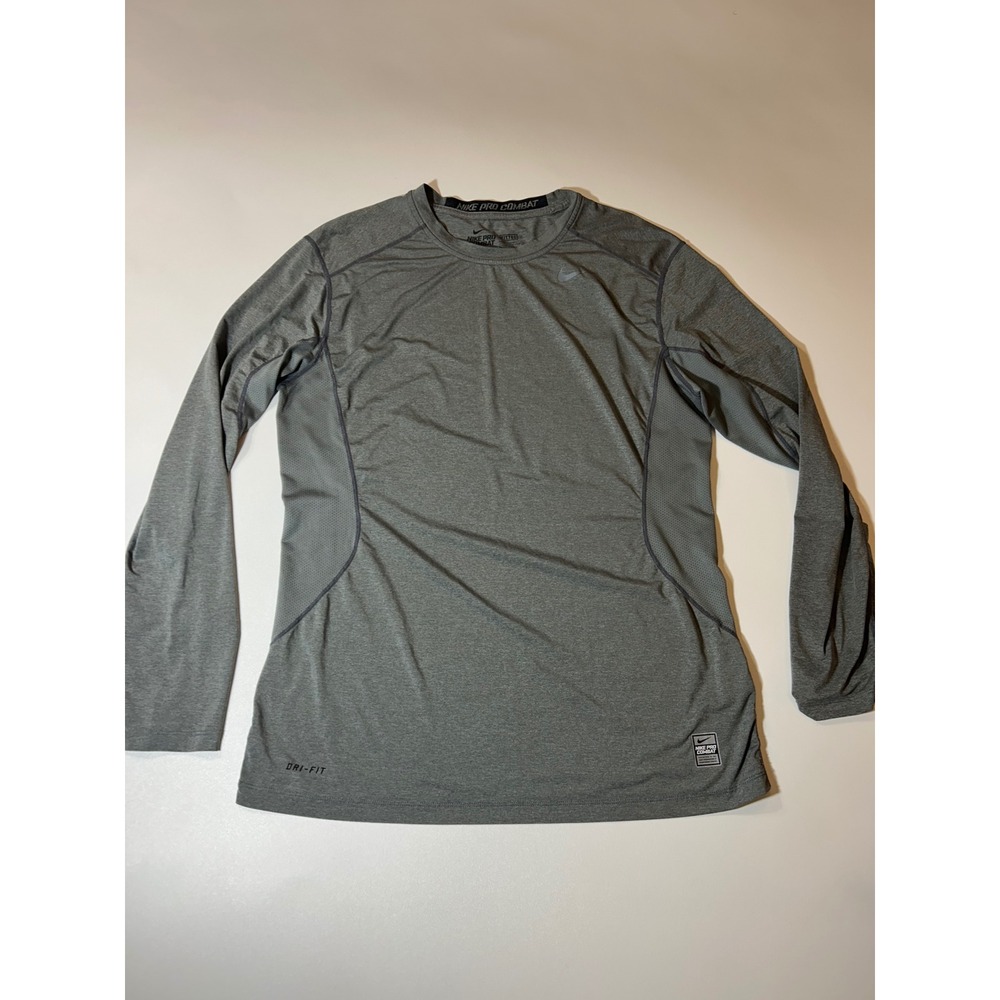Nike Pro Combat Shirt Men's Large Gray Dri-FIT Fitted Long Sleeve Compression